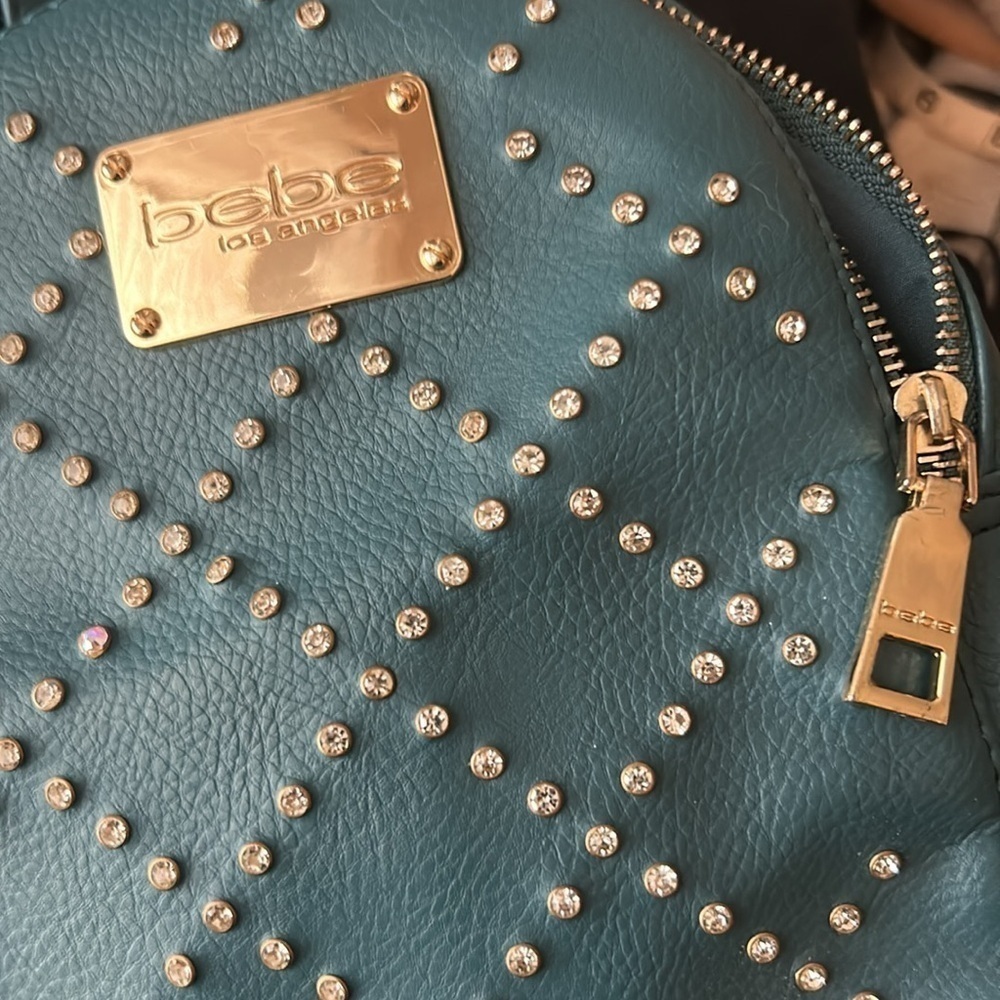 Bebe Teal Rhinestone Backpack Purse - Picture 14 of 14